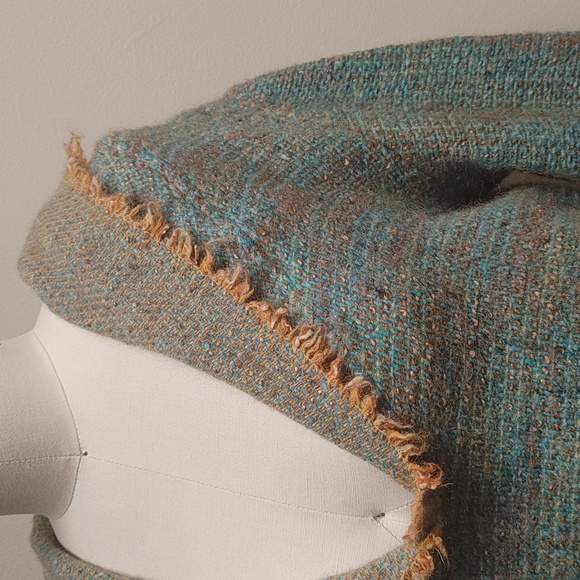 OOAK Handwoven Wool Hoodie Turquoise & Gold - Picture 3 of 17